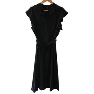 THEORY 100% Silk Ruffle Pussy Bow Tie-Waist Dress